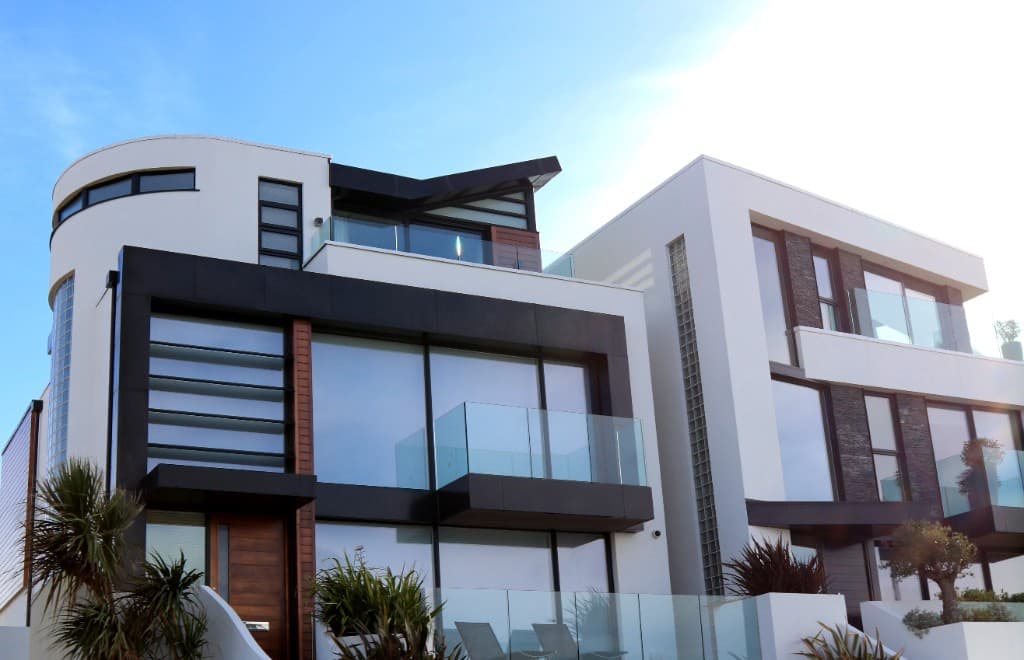 Modern luxury residential architecture at dusk